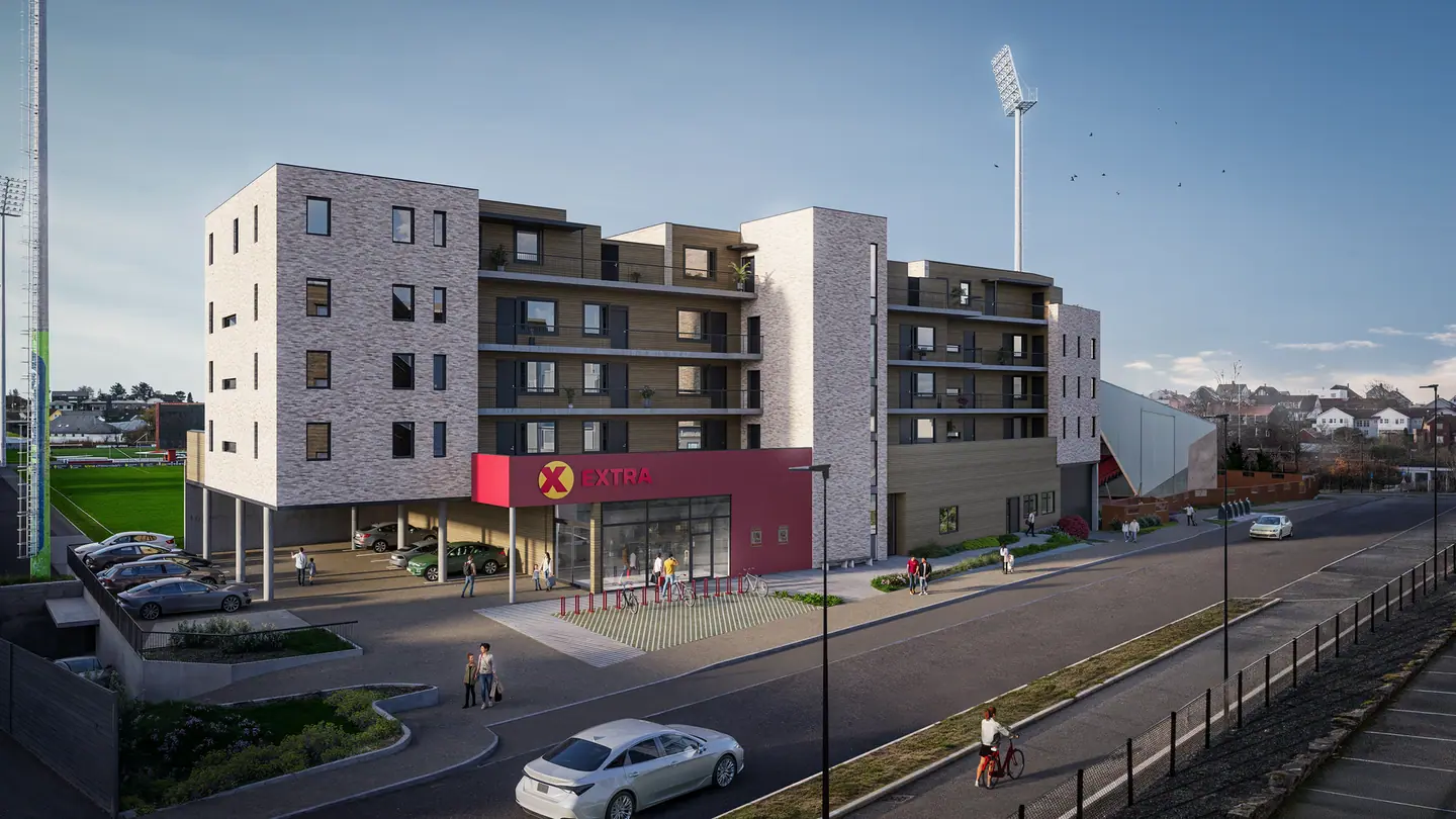 Klokkesvingen fasade - perfekt med Coop Ekstra i 1.etasje