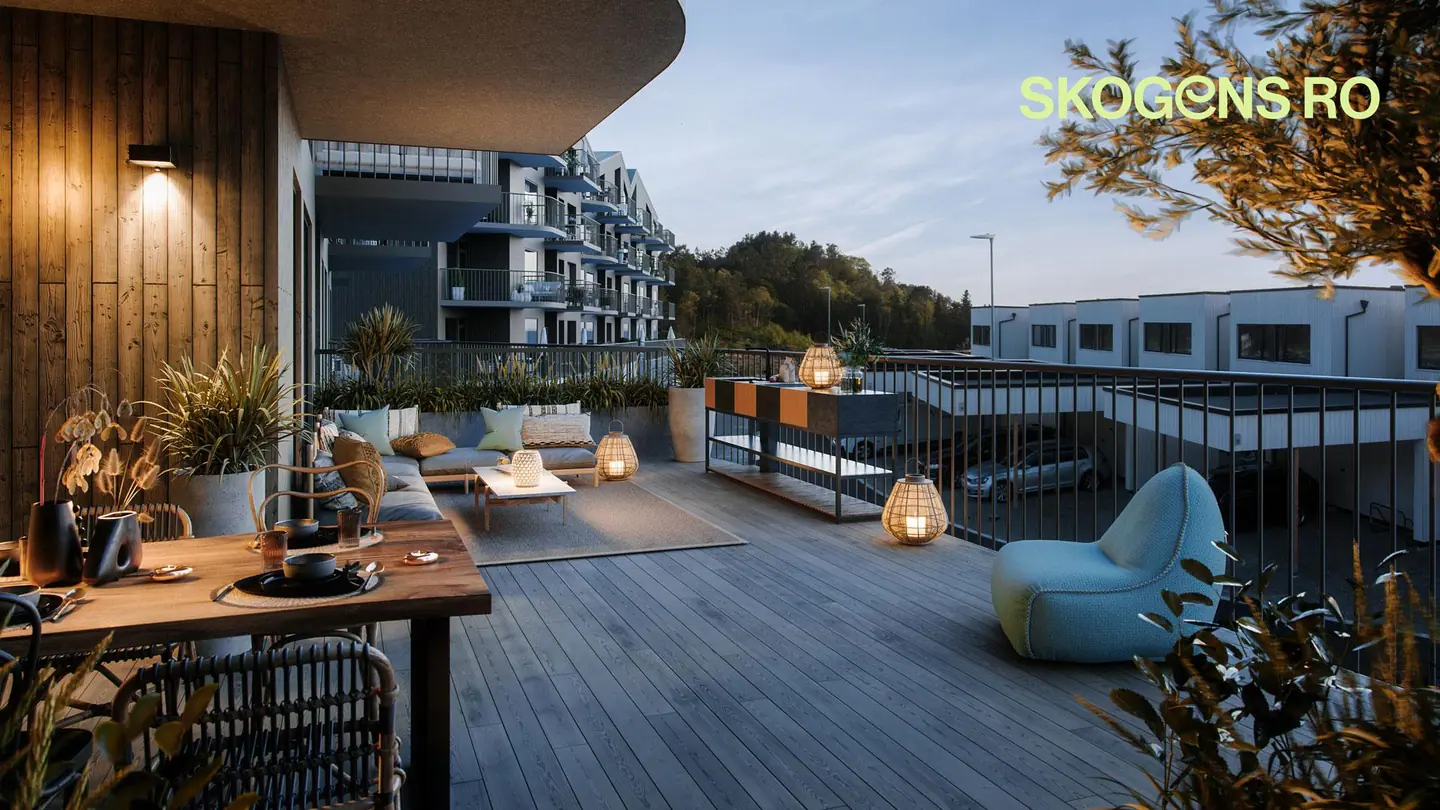 Terrasse i tilsvarende leilighet i trinn 1.