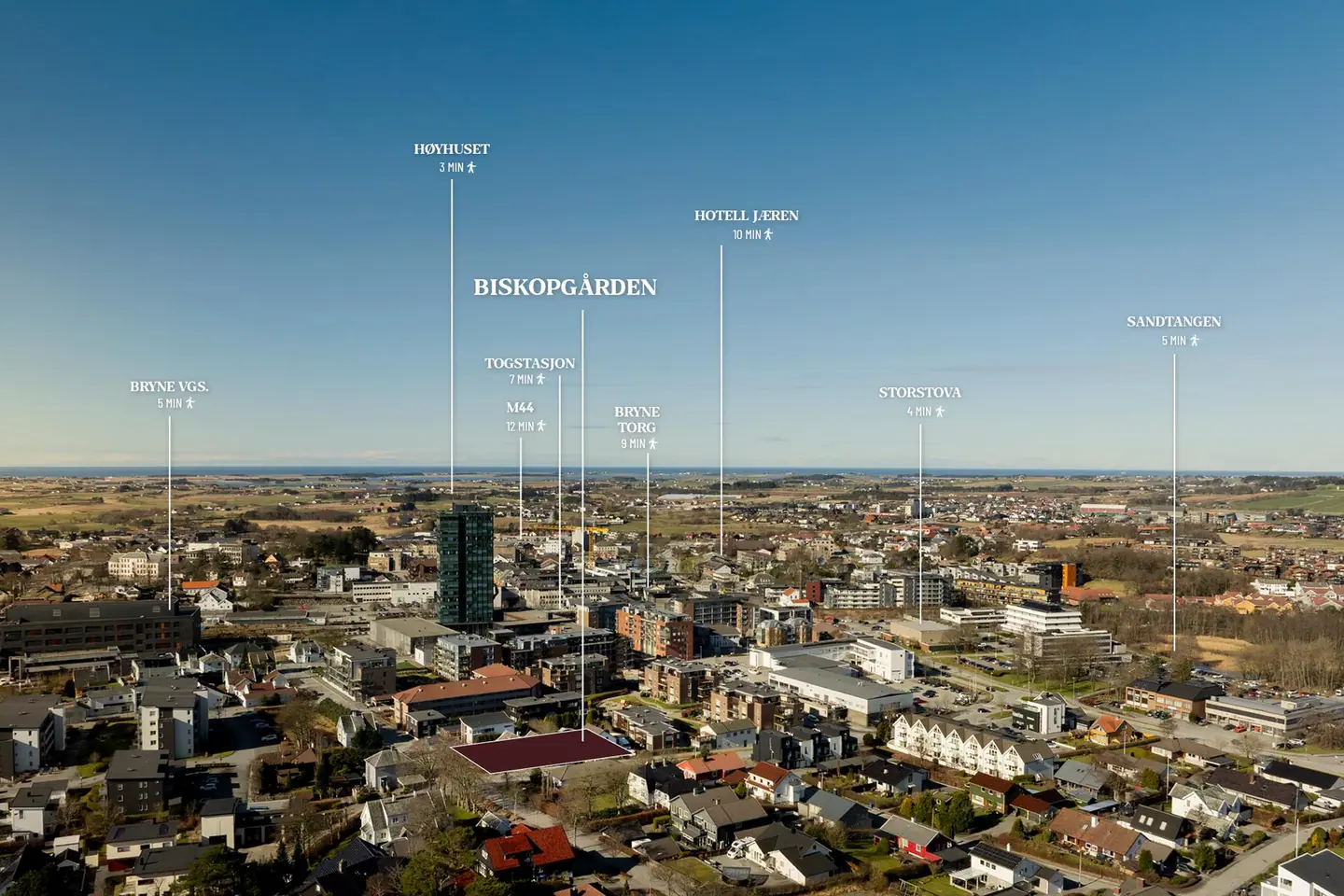 Oversiktsfoto - Her vil du bo sentrumsnært, med umiddelbar tilgang på Bryne-byen og alt det fine som Jæren har å by på