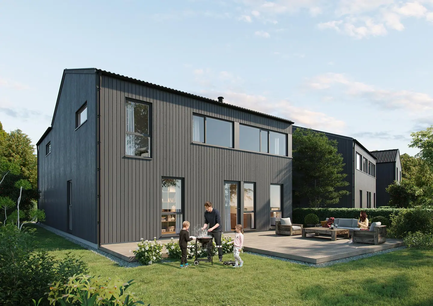 Utvendig fasade- hage fra bolig 4